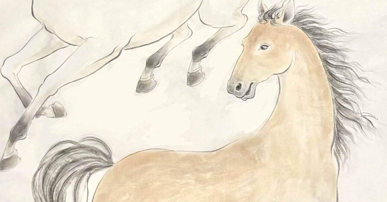 馬の絵 The 2026 Japanese Zodiac Horse, drawn in chalk by Kotoyo, at home