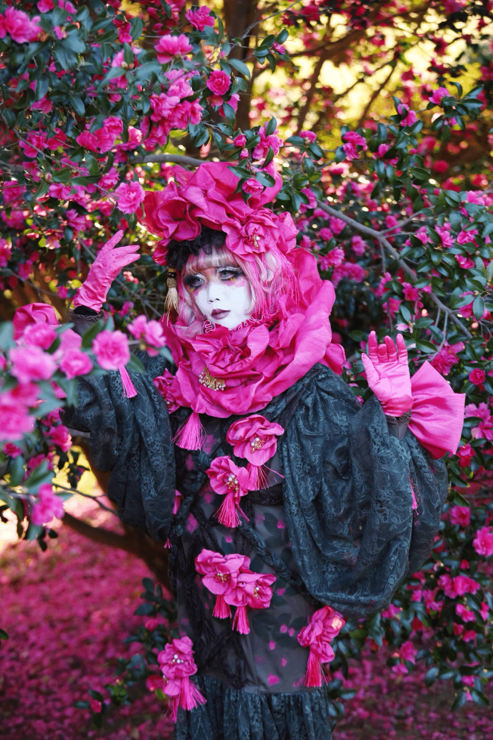 MAKUSA ribbon blouse 山茶花柄 MAKUSA