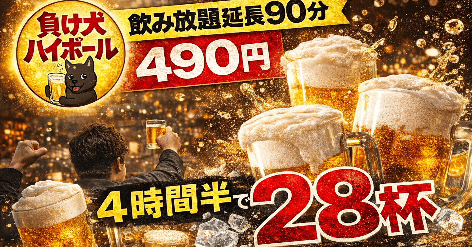実録】「【飲み放題延長90分490円】4時間半で28杯飲んだらどうなるのか