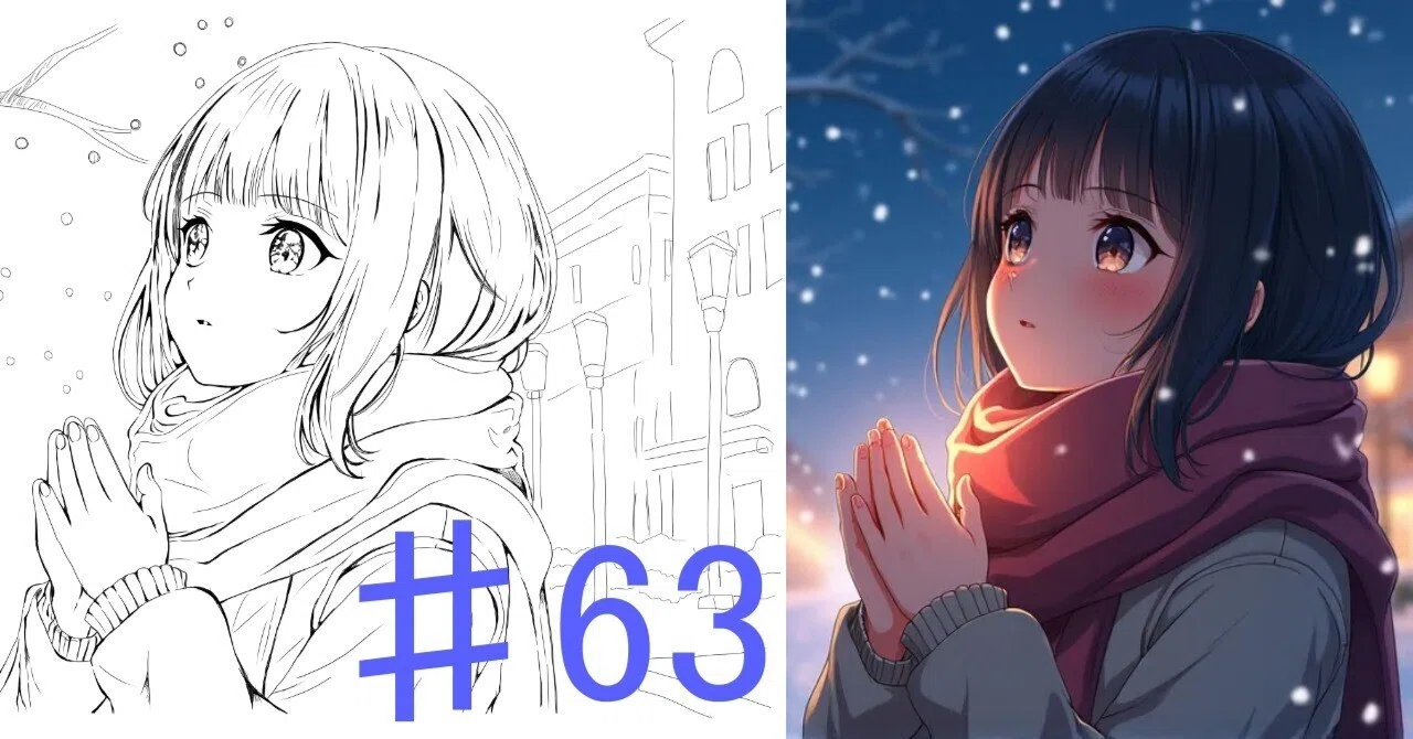 AI Illustration Tracing Practice #63 | Girl Wearing a Scarf｜にゃ