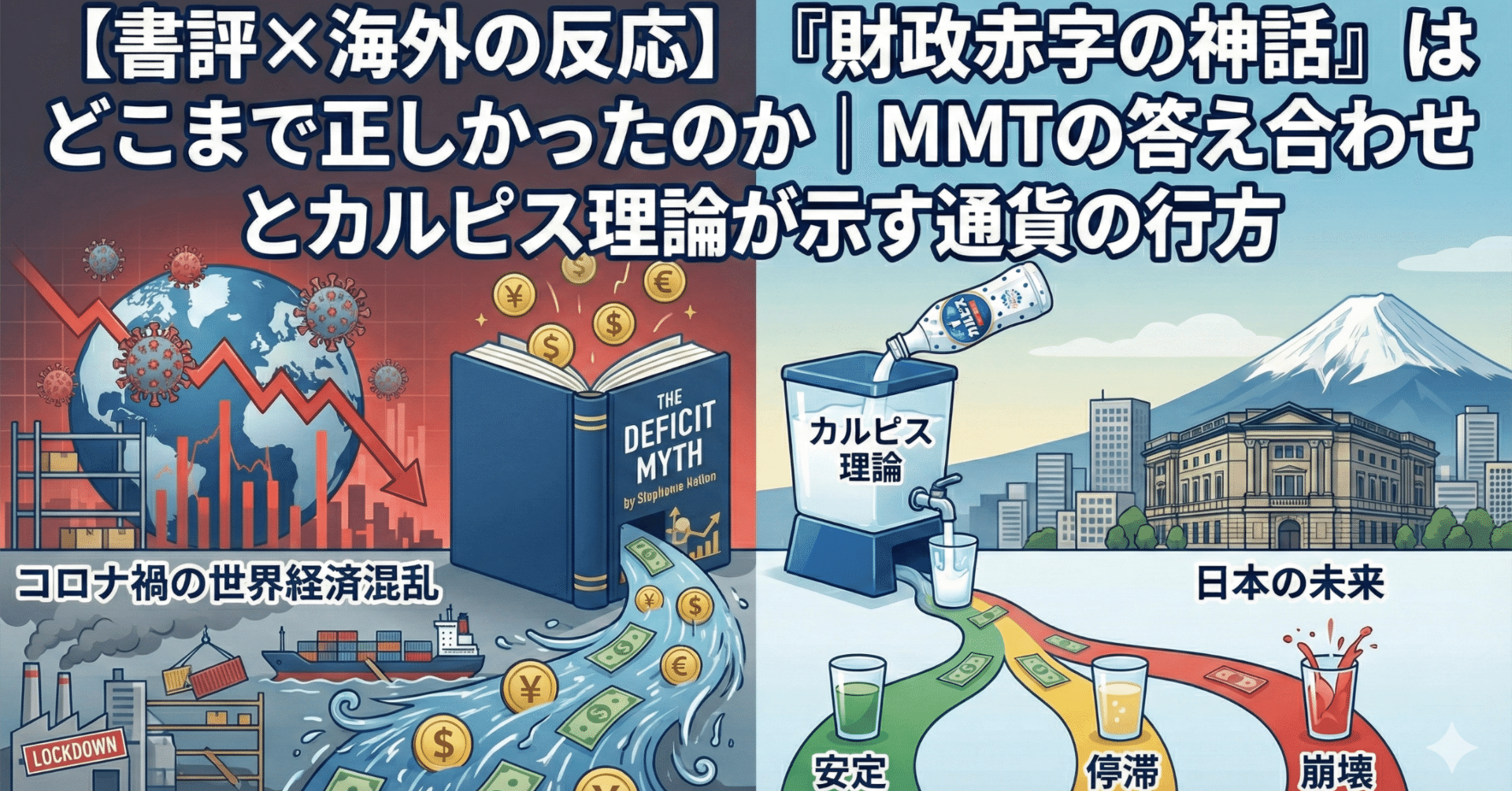 書評×海外の反応】『財政赤字の神話』はどこまで正しかったのか｜MMTの答え合わせとカルピス理論が示す通貨の行方｜せかはん（世界の反応note）