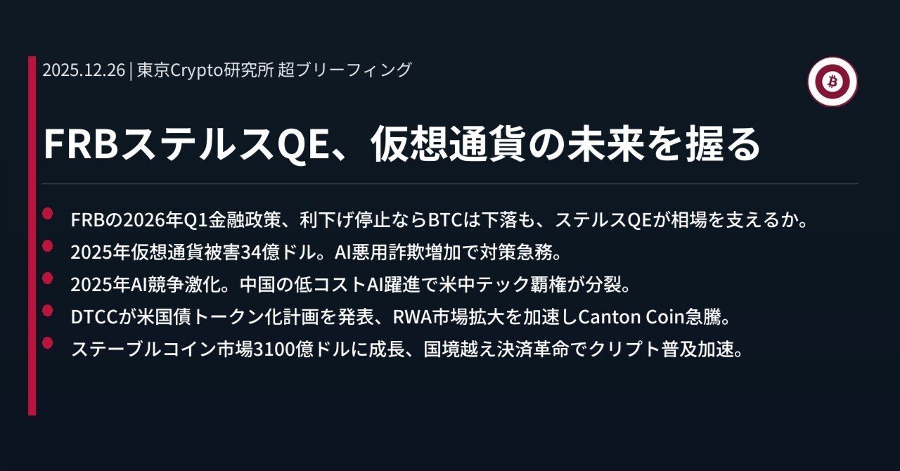 FRBステルスQE、仮想通貨の未来を握る｜東京Crypto研究所