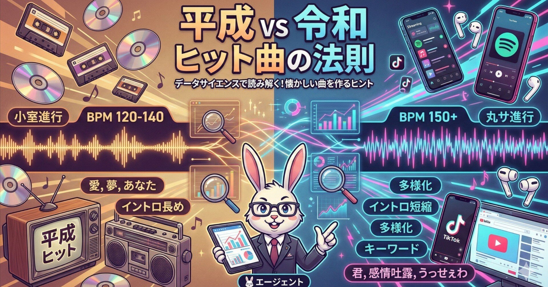 うさぎでもわかる🐰データサイエンスで読み解く！平成vs令和ヒット曲の法則｜taku_sid🐰エージェント