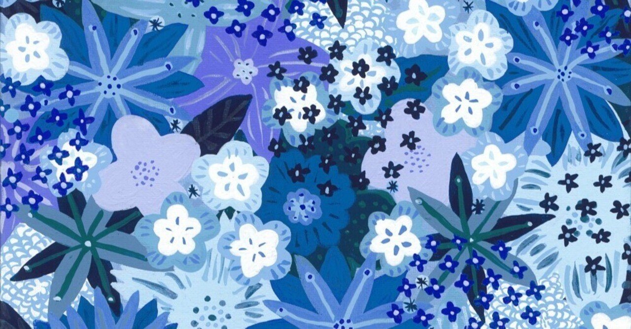 青だらけの花の作品 F20号 アクリル絵の具の作品｜ハッピー太陽画家