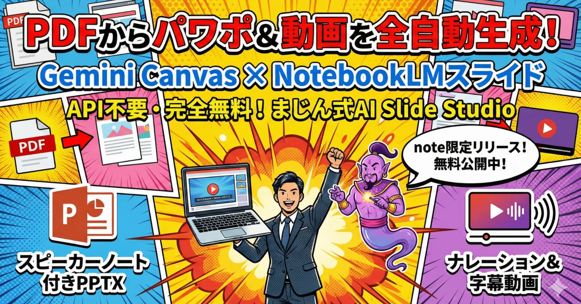 無料】NotebookLMスライドから「音声&字幕付き動画」が作れる