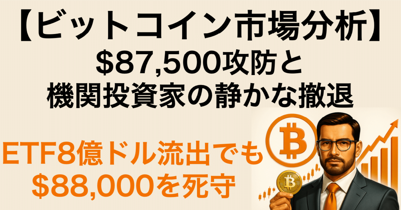 📈【12/27（土）ビットコイン市場分析】極度の恐怖が支配する年末相場：$87,500攻防と機関投資家の静かな撤退｜ビットコイン一本リーマン