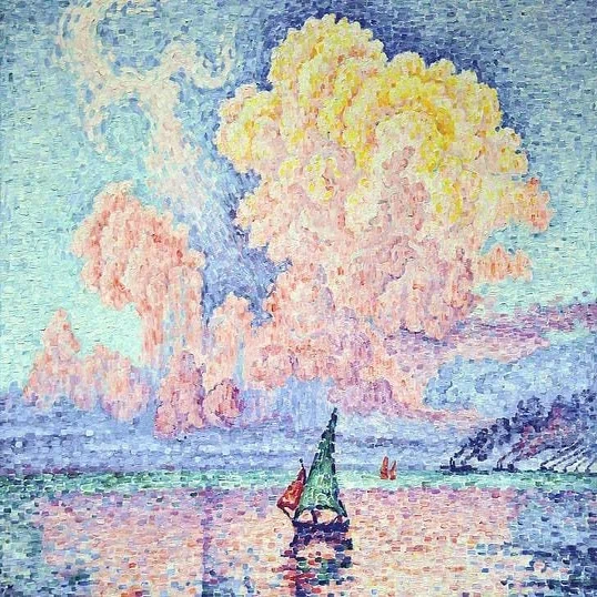 ポール・シニャック 【夕暮れの漁船 アダージオ】 年代物大判画集 