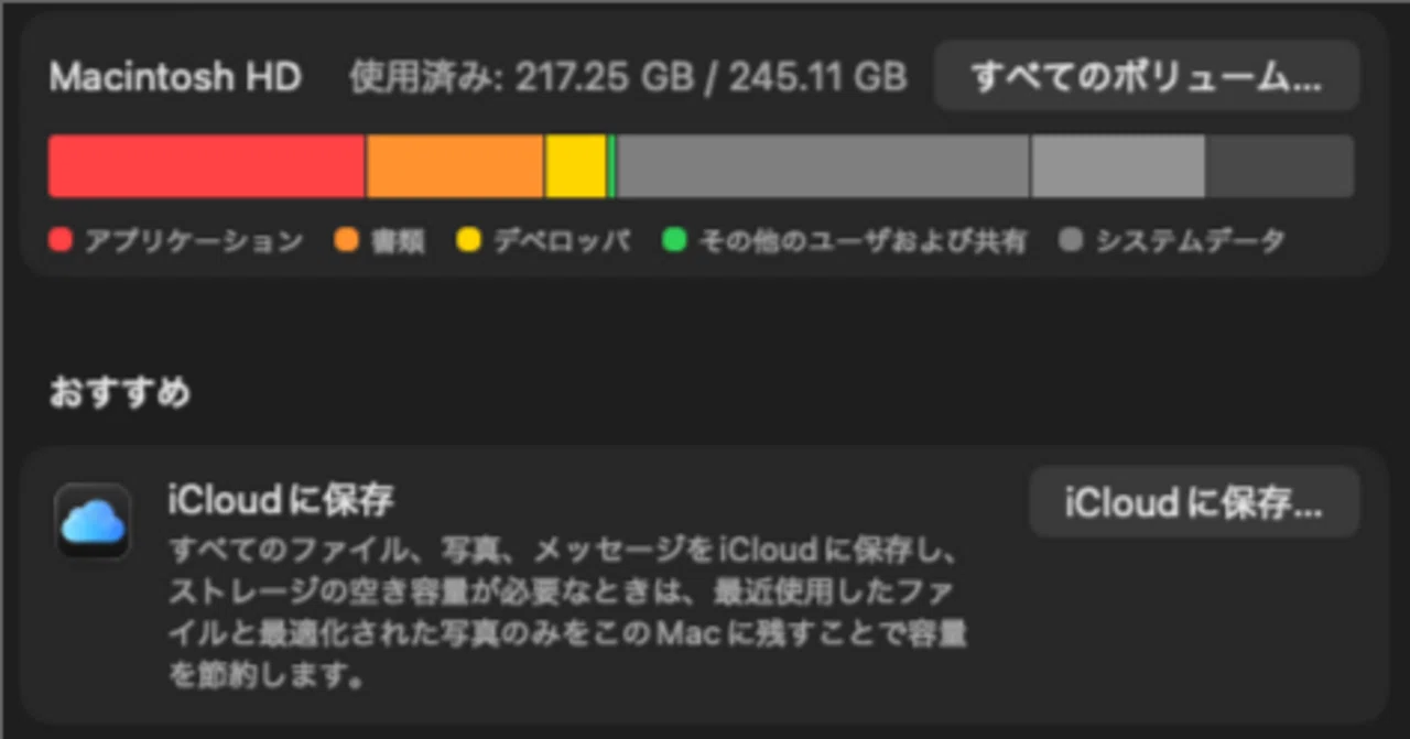 MacのSSDを外付けSSDに移行したらシステムファイル自体が3分の1になっ 