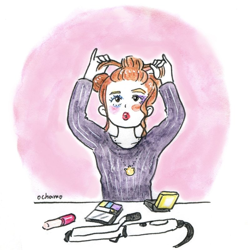 メイクやヘアスタイル おしゃれの研究中イラスト おちゃも イラストレーターハンドメイド作家 Note