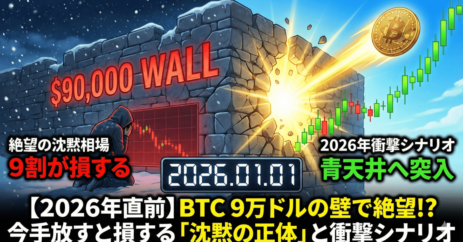 2026年直前】ビットコイン、9万ドルの壁で絶望していませんか？今手放すと9割が損する「沈黙の相場」の正体と、年明けの衝撃シナリオ｜けいすけ