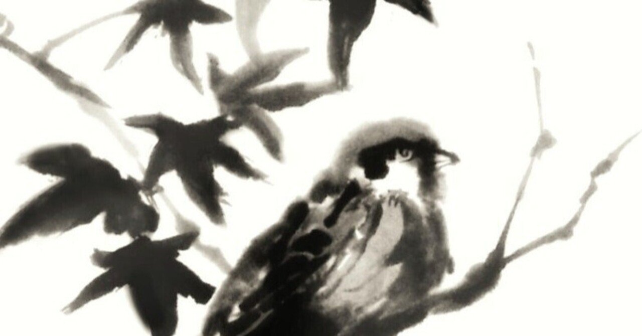 紅葉に雀』水墨画｜せきぞう、
