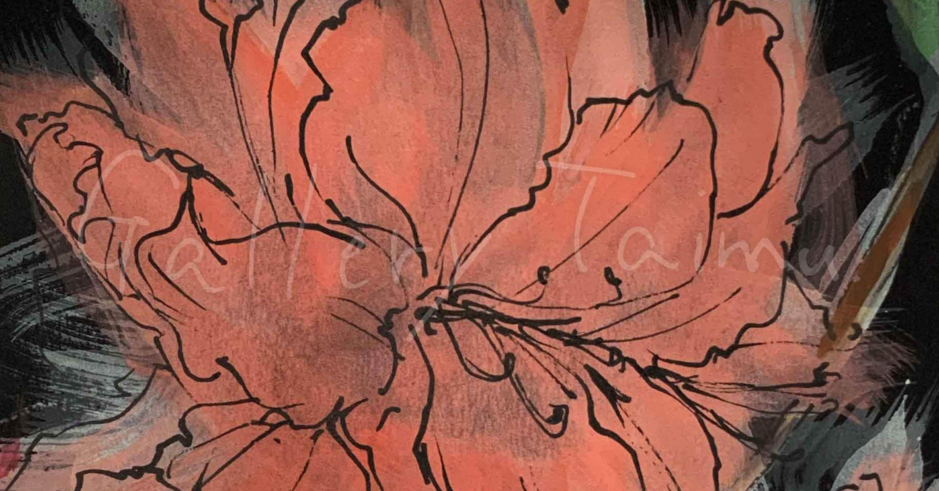 不透明水彩、ペン画 つつじ｜樹