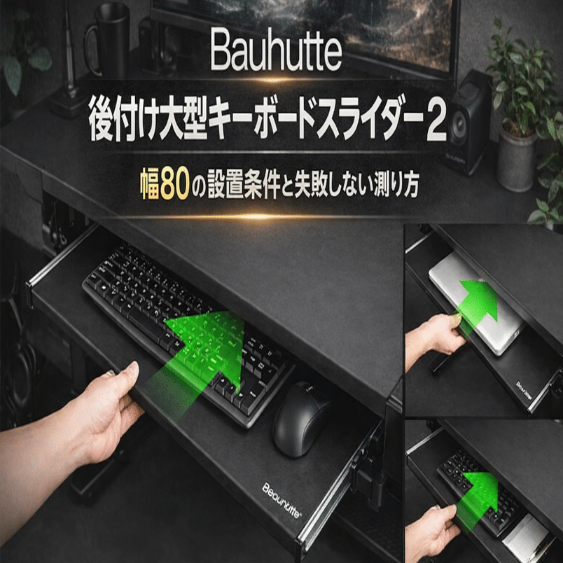 Bauhutte後付け大型キーボードスライダー横900mm,縦400mmオマケ付 Bauhutte「後付キーボードスライダー」に安定性を強化した