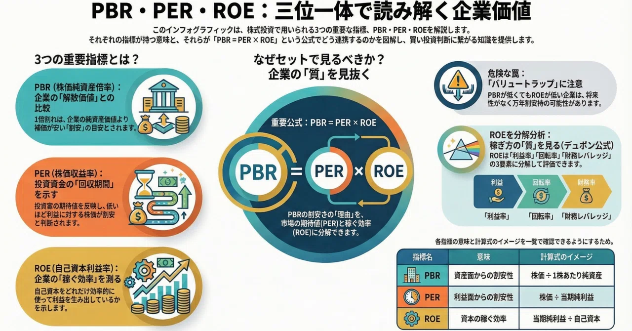 PER・PBR・ROEの連関性分析：企業価値を深く見抜くための投資家向けガイド｜株の匠