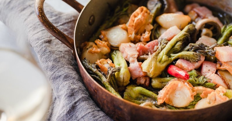 春を感じるホタテとタラの芽のアヒージョ Reizoko Ni Almonde 冷蔵庫にあるもんで Note