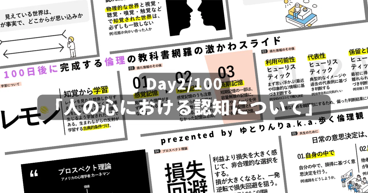 【day2】「人の心における認知について」の授業のパワーポイント!100日後に完成する教科書を網羅するスライド【指導案】|ゆとりんり
