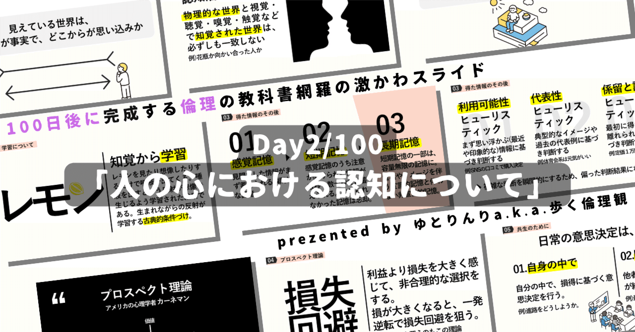 【day2】「人の心における認知について」の授業のパワーポイント！100日後に完成する教科書を網羅するスライド【指導案】｜ゆとりんり｜ゆとりの倫理教員×授業スライド公開中