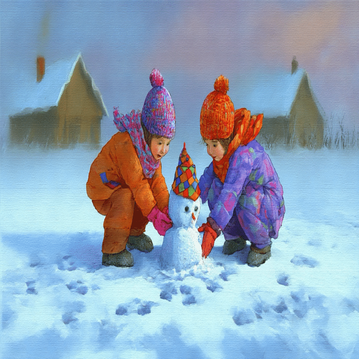 AIイラスト]雪だるまを作る二人の子供｜みぽぽ