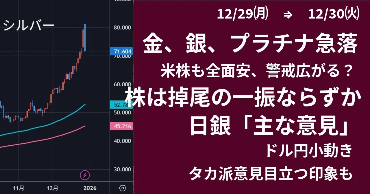 金・銀・白金急落～米株市況にも影響か？｜大橋ひろこ