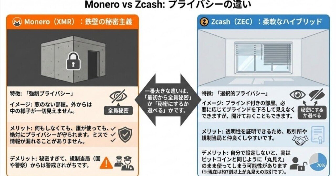 🕵️‍♂️「秘密の暗号資産」モネロ(XMR)とジーキャッシュ(ZEC)、どっちを選ぶ？徹底比較ガイド｜エム