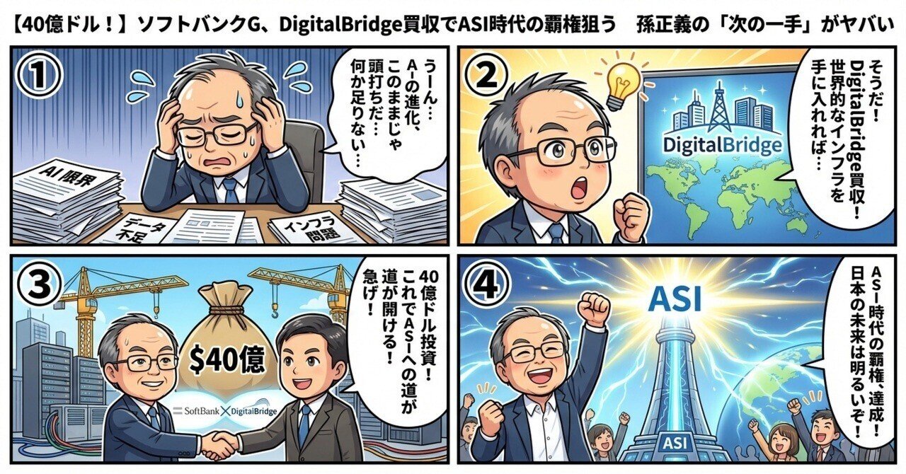 40億ドル！】ソフトバンクG、DigitalBridge買収でASI時代の覇権狙う 孫正義の「次の一手」がヤバい｜コジマ