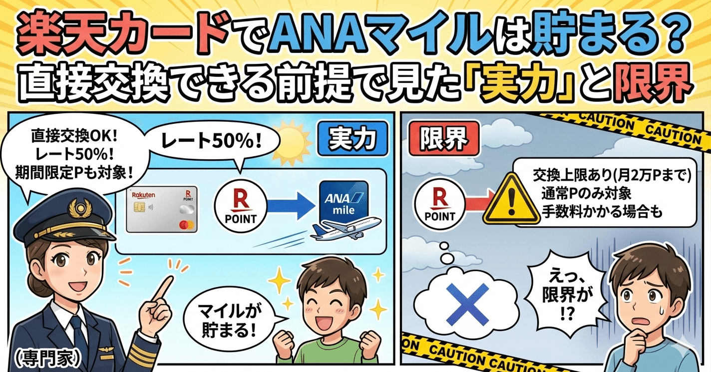 楽天カードでANAマイルは貯まる？直接交換できる前提で見た「実力」と限界｜おきとら
