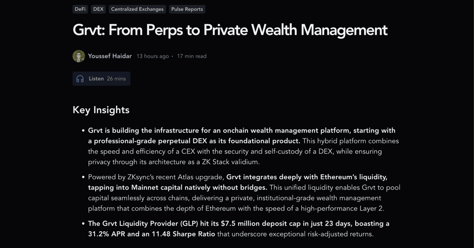 Grvt — 無期限先物DEXからオンチェーン・プライベート資産運用プラットフォームへ｜Hermit Boy