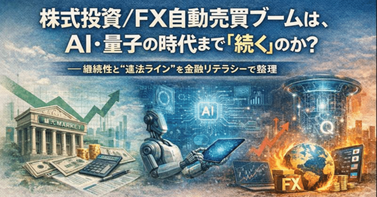 株式投資／FX自動売買ブームは、AI・量子の時代まで「続く」のか？――継続性と“違法ライン”を金融リテラシーで整理｜まこと