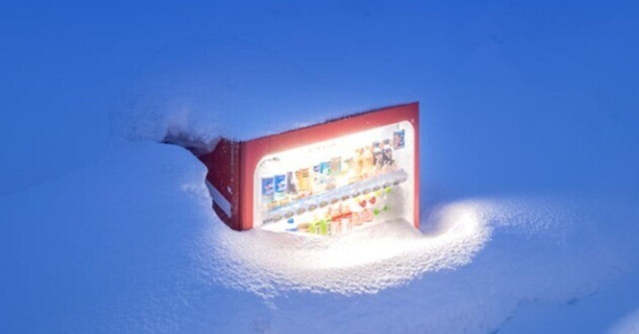 【額装済み】雪国の夫婦自販機 ガッシュ画 にっぽん自販機紀行 No11 雪の中の自販機 ｜高山和弘
