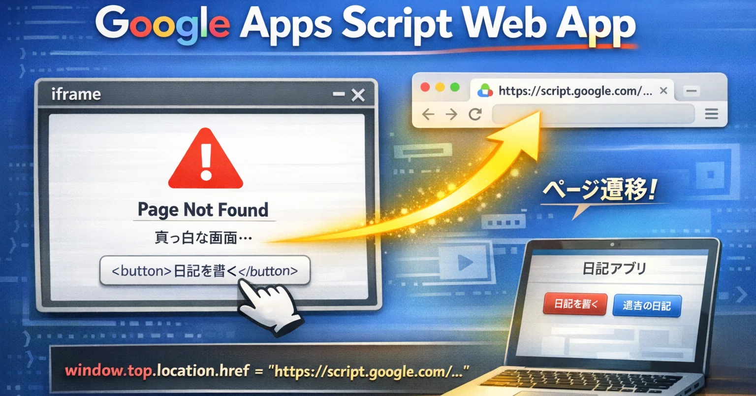 Google Apps Script Web Appでページ遷移できない問題と解決方法｜shogaku