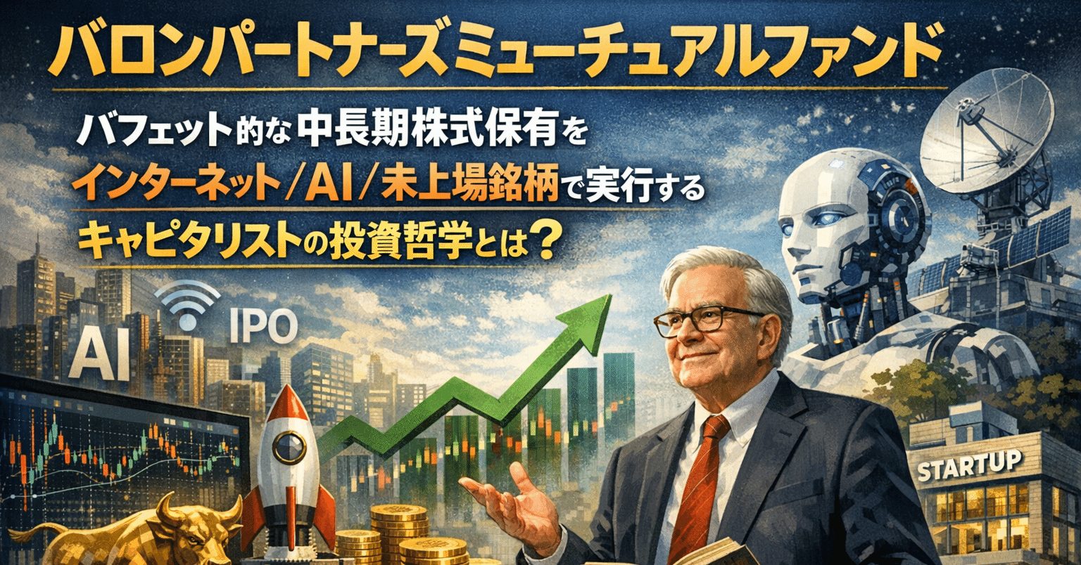 バロンパートナーズミューチュアルファンド：バフェット的な中長期株式保有をインターネット/AI/未上場銘柄で実行するキャピタリストの投資哲学とは？｜Shota  Atago/愛宕翔太(Taisho/大将)