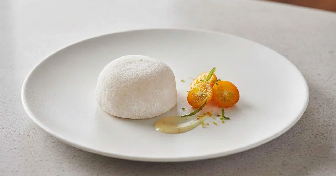 Shiro-an au kumquat confit, enrobé de gyūhi /金柑コンポート入り自家製白餡の求肥包み｜k ...