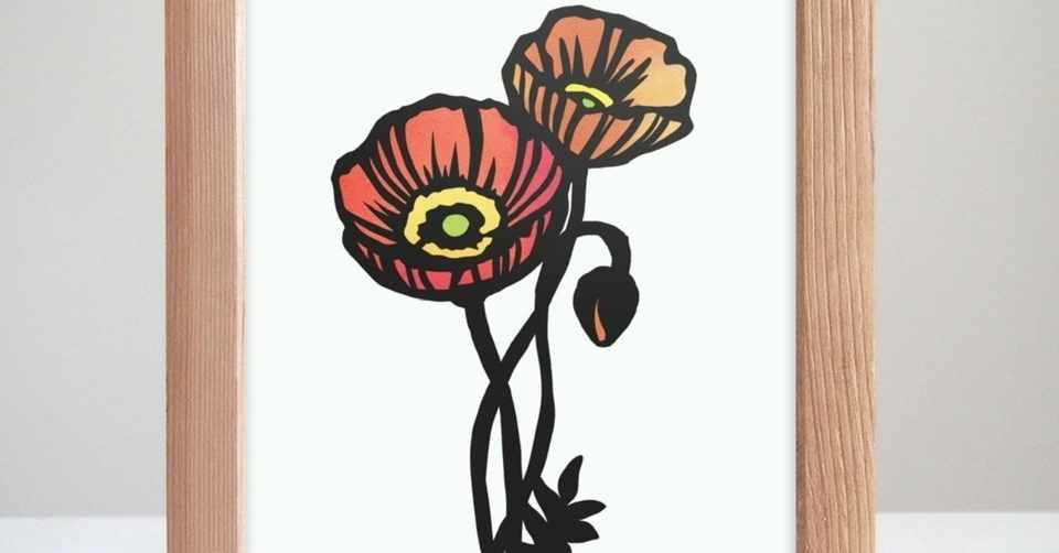 フリー図案no 017 ポピー の切り絵 華色切絵 平石智美のカラー切り絵を楽しむnote Note