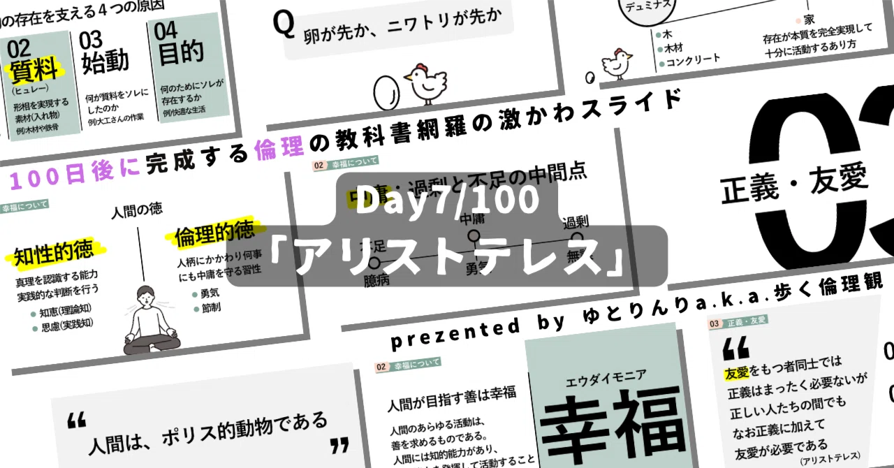 【day7】「アリストテレス」の授業のパワーポイント！【100日後に完成する教科書を網羅するスライド・指導案】｜ゆとりんり