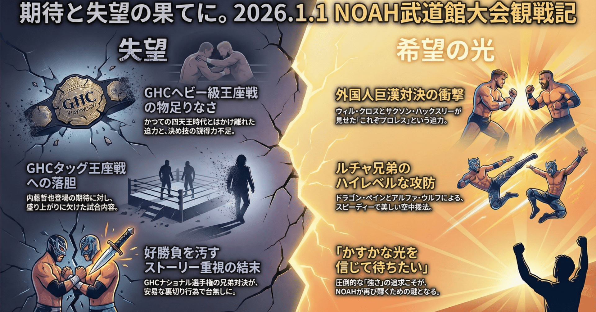 ABEMA観戦記】2026.1.1 ノア武道館大会 — 期待と失望の果てに見えた
