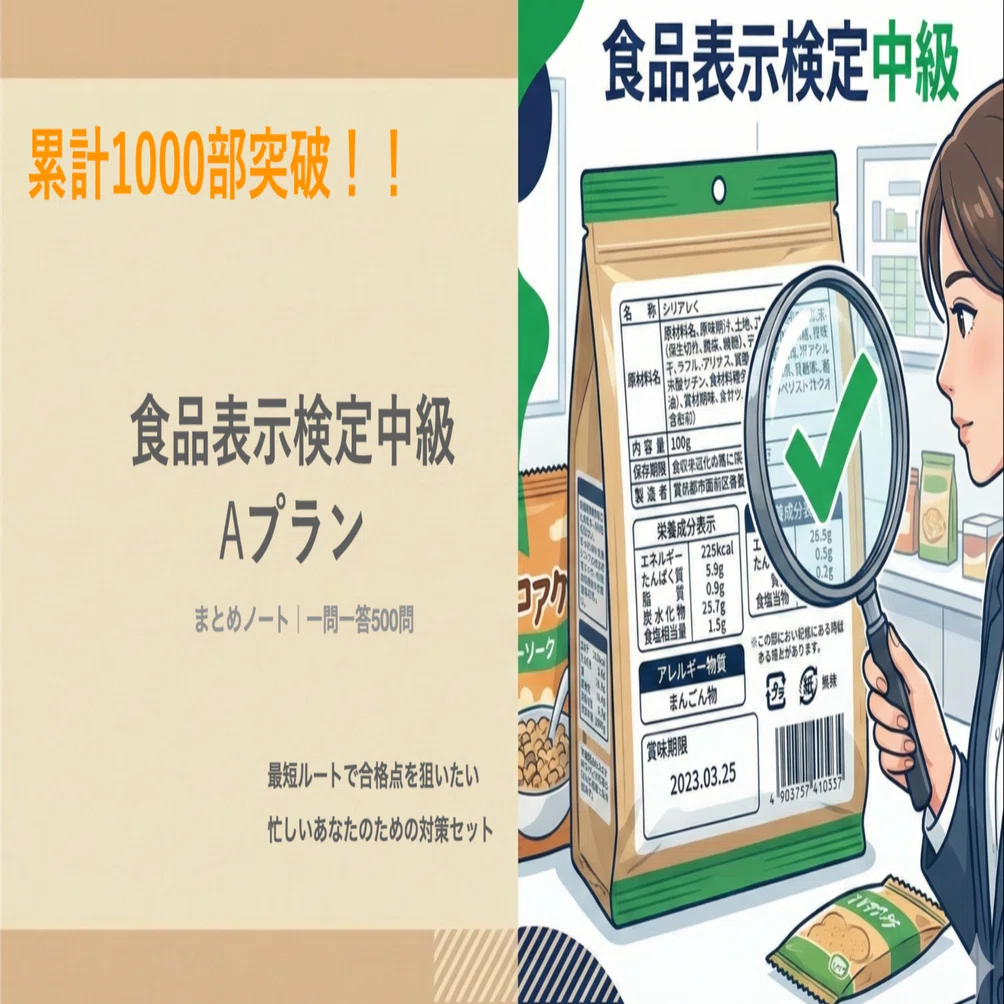 プランA]食品表示検定中級 ｜合格対策 まとめノート＋一問一答｜【一律