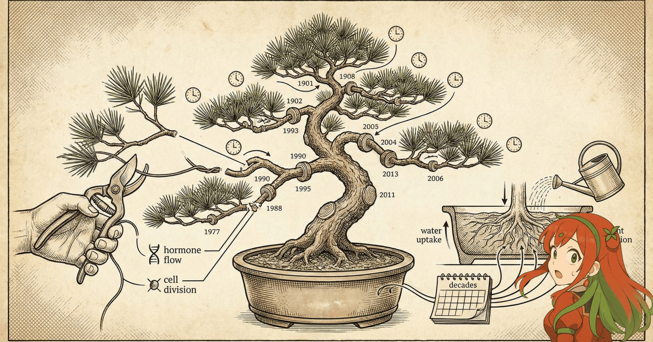 盆栽は植物の時間編集だ—小さな鉢で数十年を操る技術】盆栽における