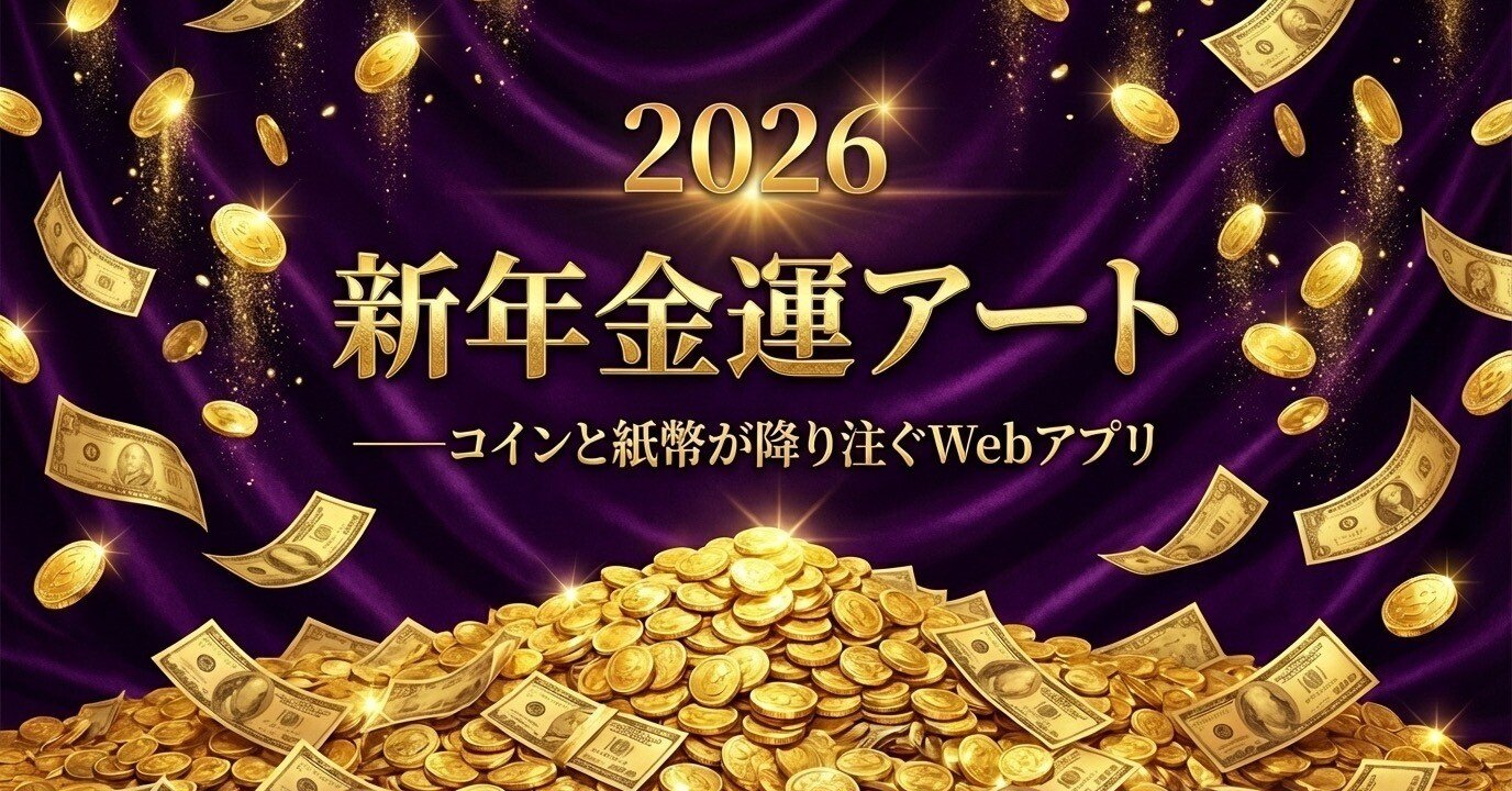 新年金運アート」——コインと紙幣が降り注ぐWebアプリ｜たぬ