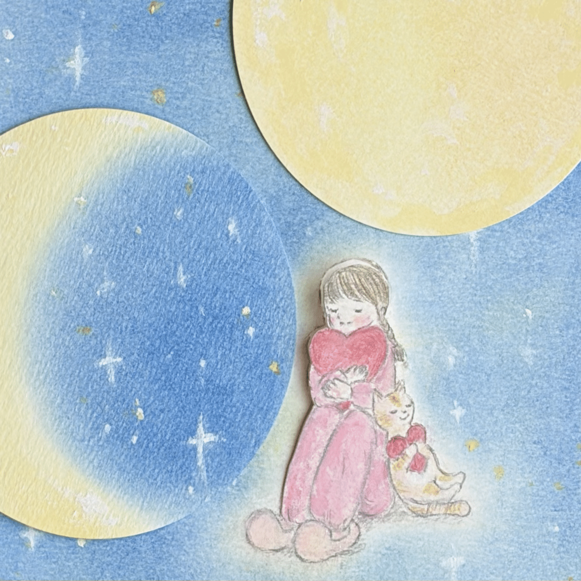 テクスチャーアート『お月さま』 プチ切り絵「お月さま」｜hoho