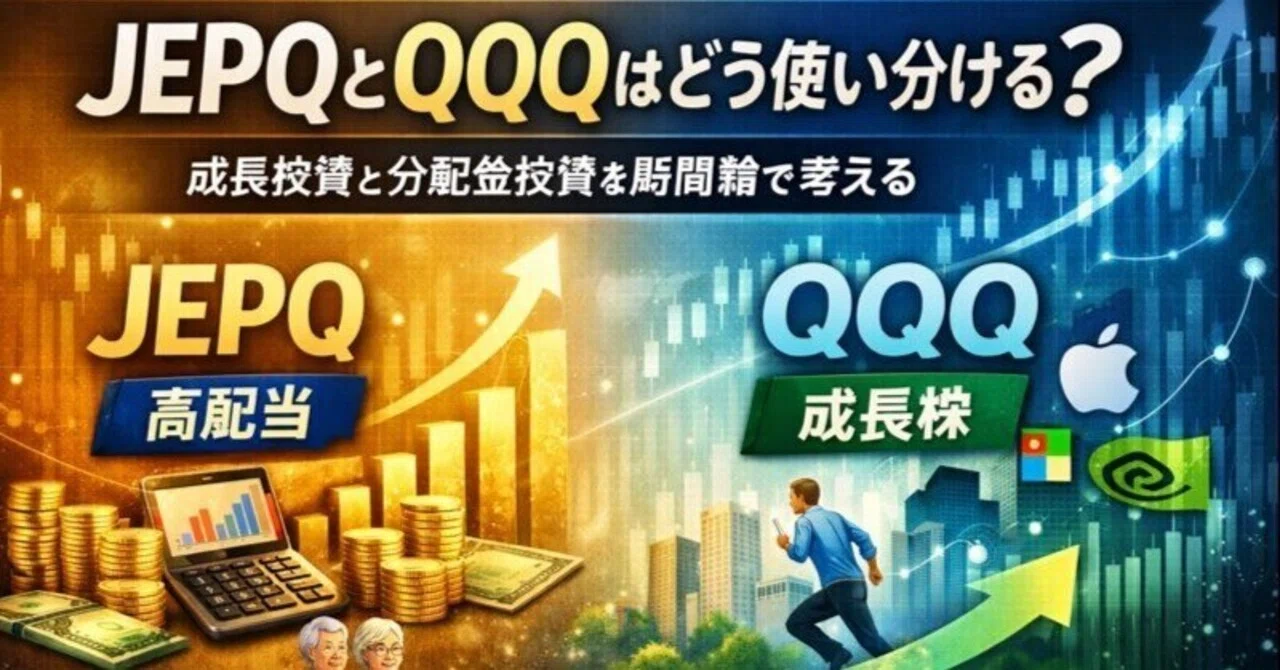 JEPQとQQQはどう使い分ける？成長投資と分配金投資を時間軸で考える｜太郎