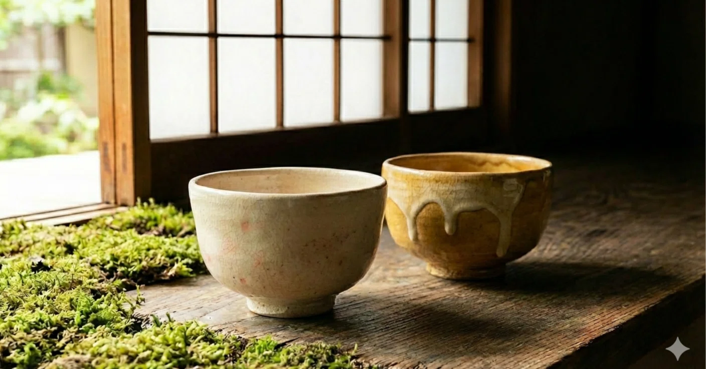 萩焼の茶色と白の釉薬の茶碗 【公式通販】