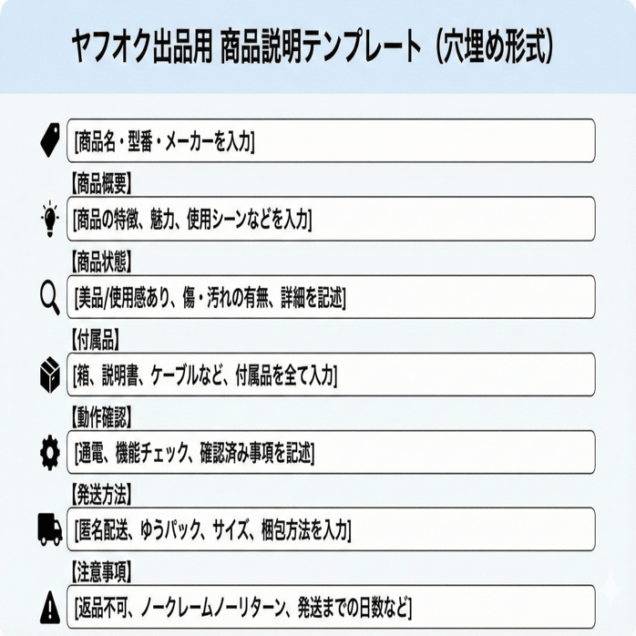 ヤフオク商品説明文テンプレート8種｜コピペで使える書き方完全版