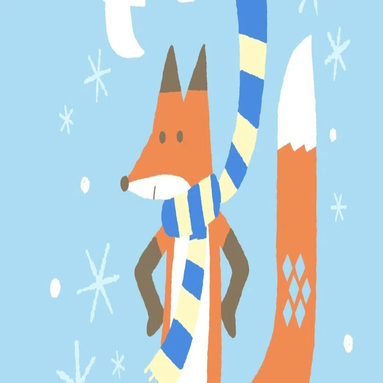 キツネと雪のイラストと動くイラスト｜高井じゅり/イラストレーター
