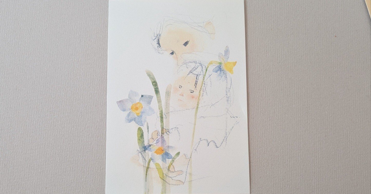 2026年1月4日日曜日 いわさきちひろさん画(水仙のある母子像 1972年