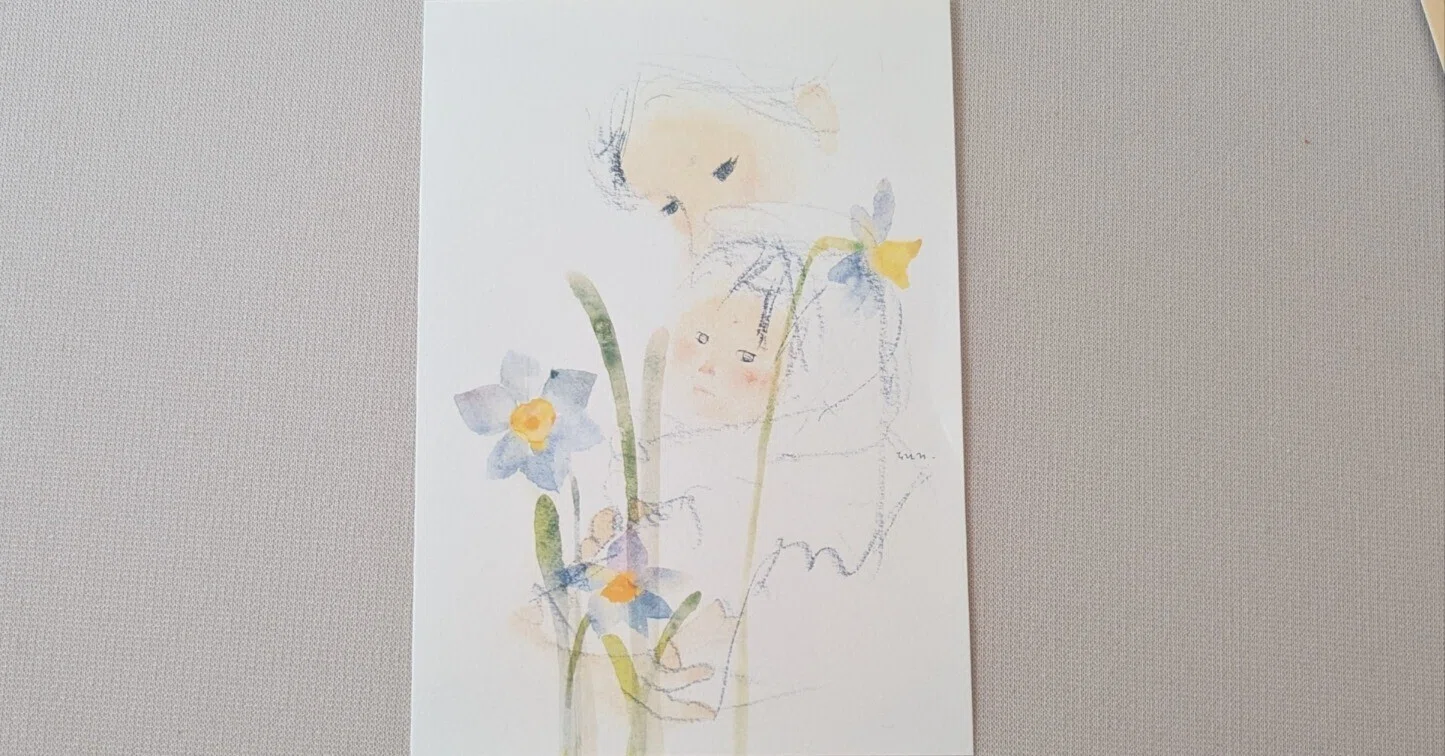 2026年1月4日日曜日 いわさきちひろさん画(水仙のある母子像 1972年