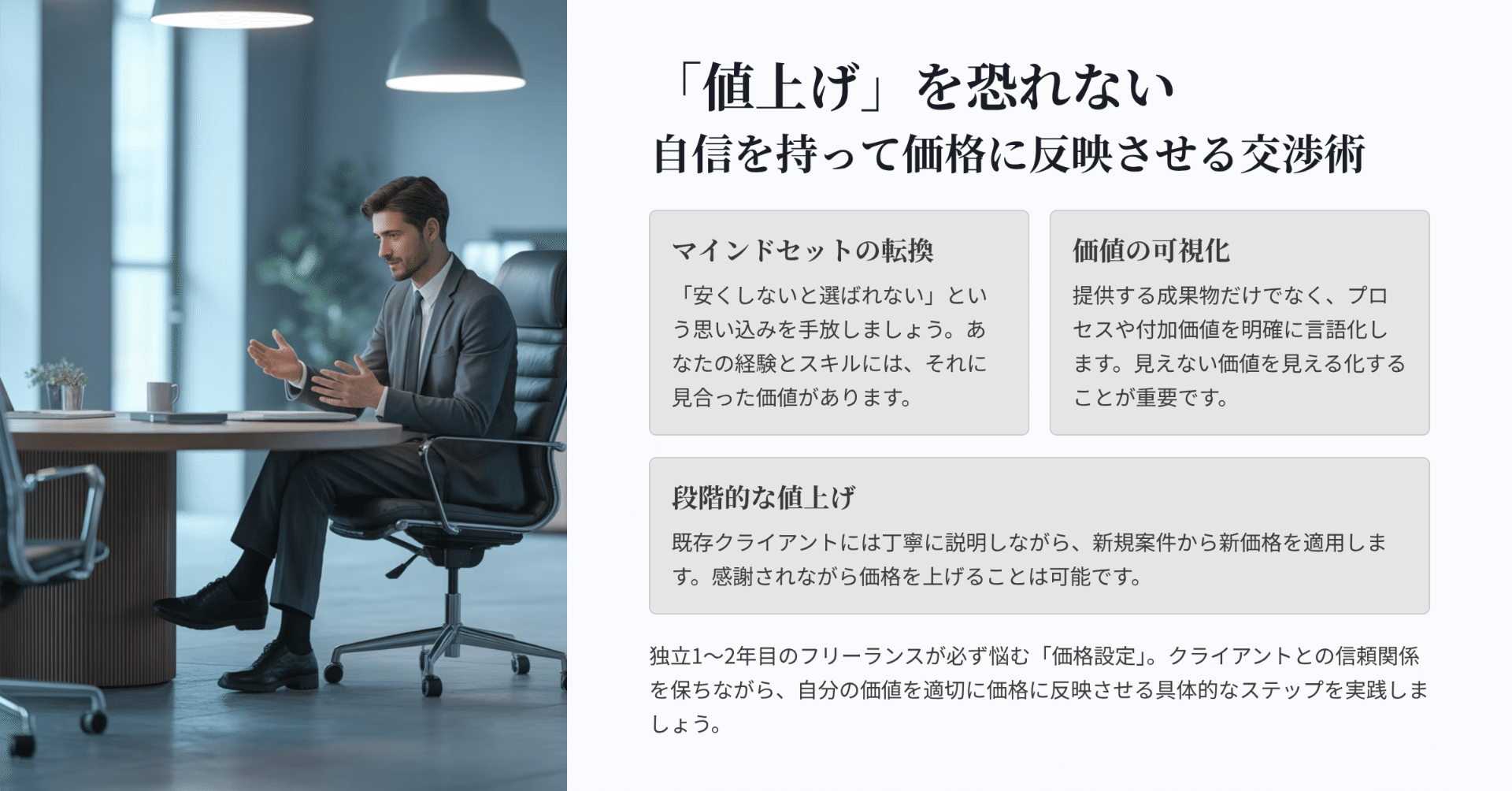 値上げ」を恐れない。自分の価値を、自信を持って価格に反映させる交渉