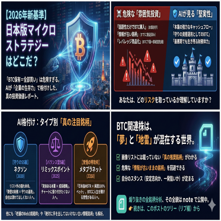 2026年版】日本版マイクロストラテジーはどこだ？BTC保有企業を「堅実性」で見抜く、AI格付けレポート｜mane-labo