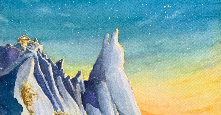 月を呑む」 透明水彩イラスト｜もりのこえ