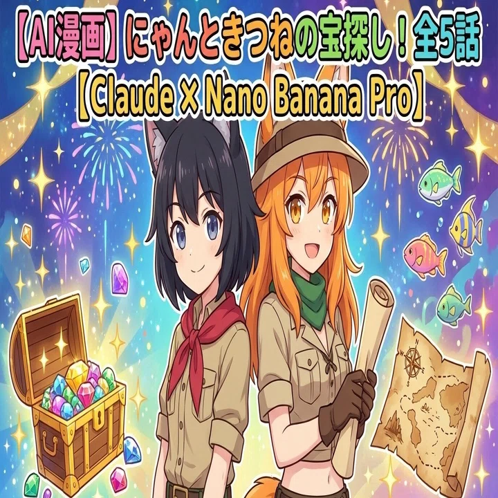 AI漫画】にゃんときつねの宝探し！全5話【Claude ✖️ Nano Banana Pro