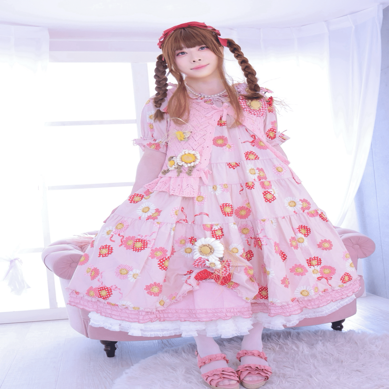 新品 ピンクハウス❤️ひな菊とくまプリントワンピース セール】 ひな菊ロンドプリントワンピース （ロング・マキシ丈